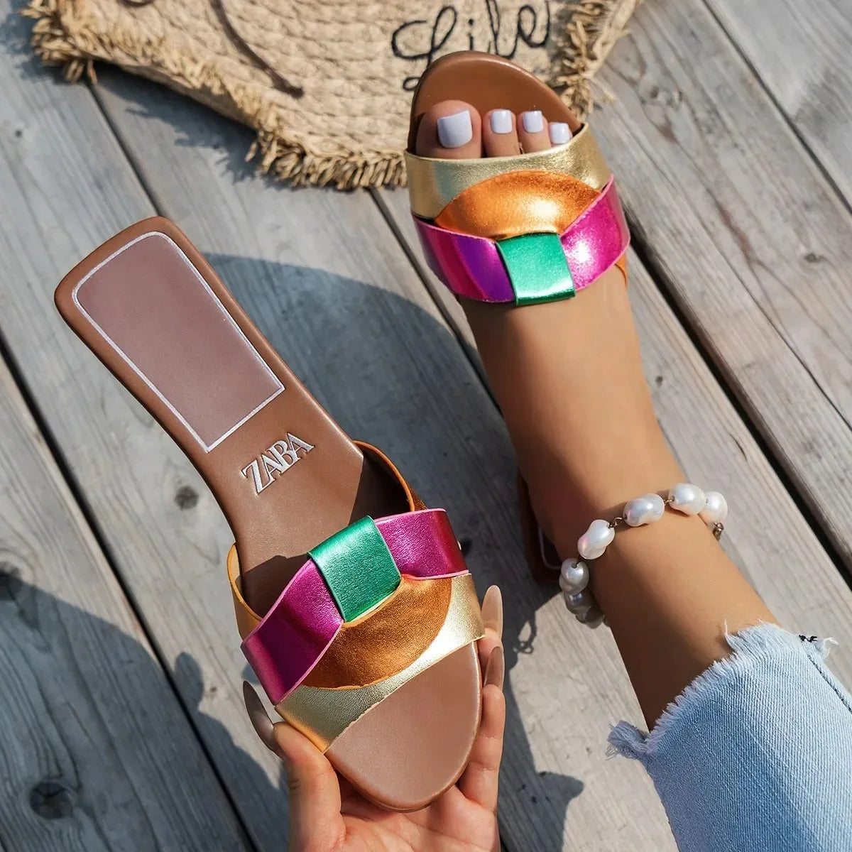 Flat Sandals Low Heel Comfortable Slippers Sexy Peep Toe Shoes Luxurious Outdoor Beach Sandals