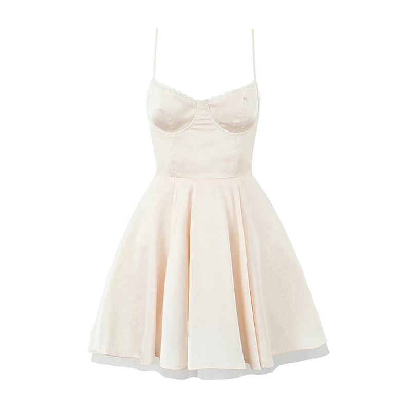 Summer Women Sexy Elegant Sling A-line Mini Dress Birthday Party Satin Dress