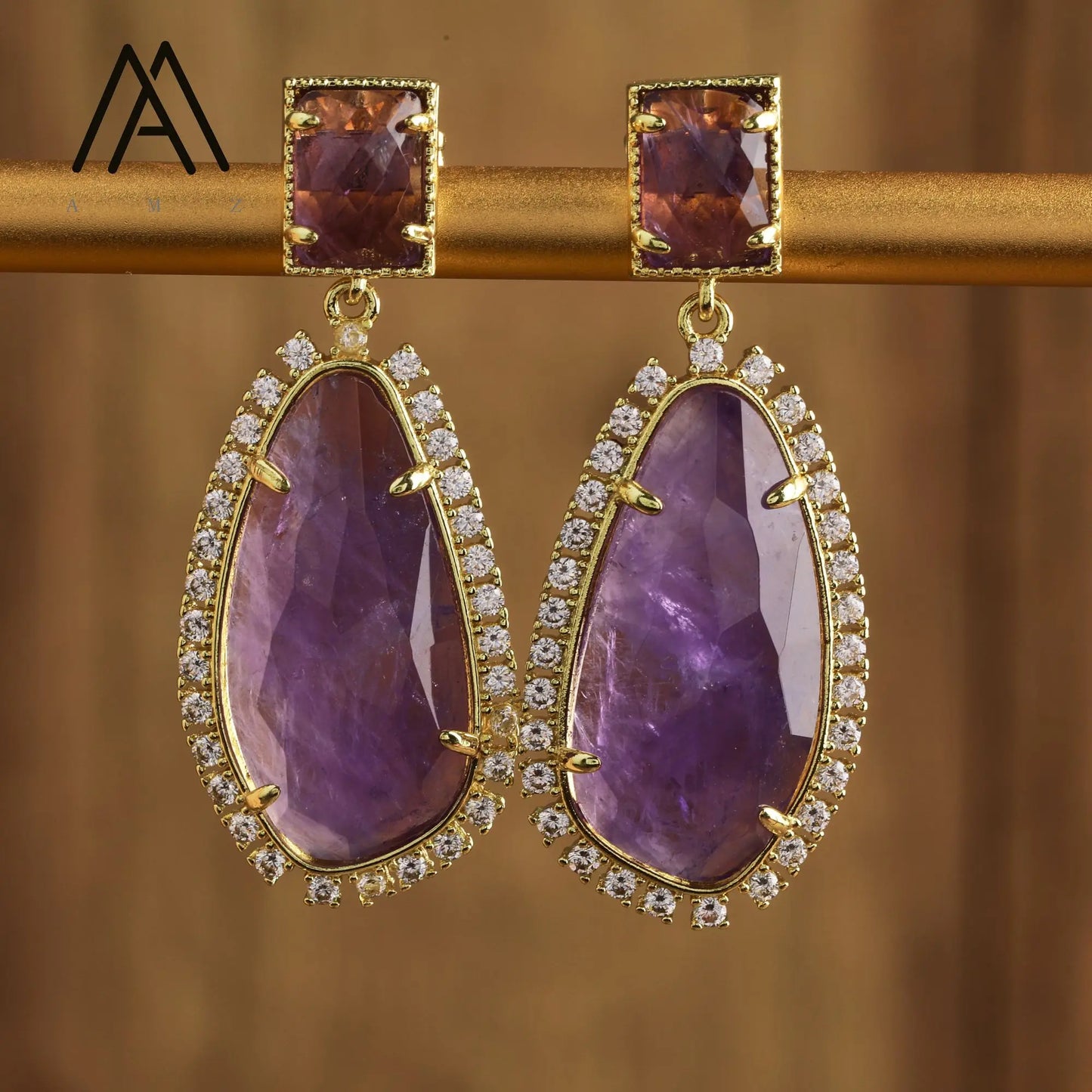 Luxury Crystal Earrings Wedding Jewelry Healing Natural Gemstone Amethysts Amazonite Labradorite Stud Earring Gift to Women