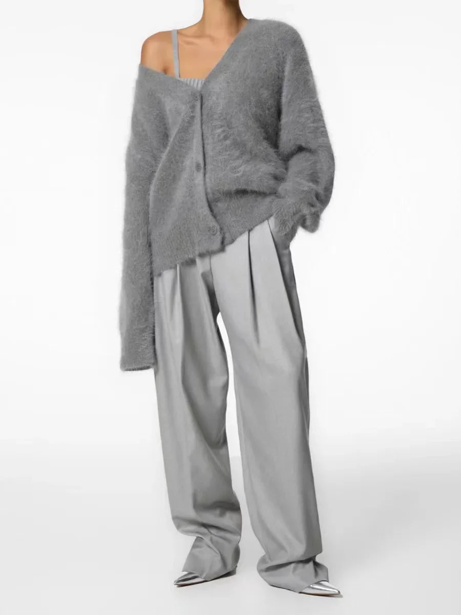 Women's Cardigans Korean Fashion V-neck Sweater Coat Long Sleeve Oversized Sweater