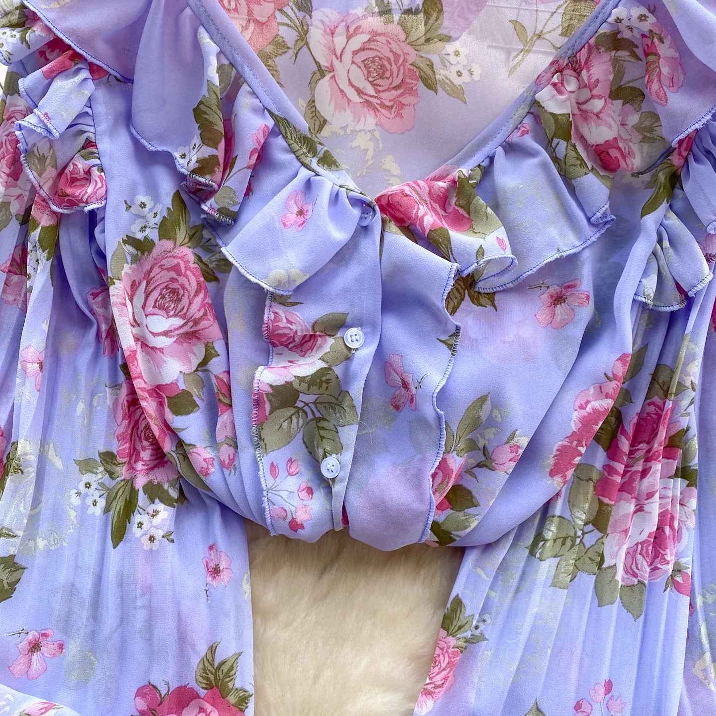 Floral Print Loose Shirt Women Lantern Sleeve V Neck Thin Causal Ruffle Blouse