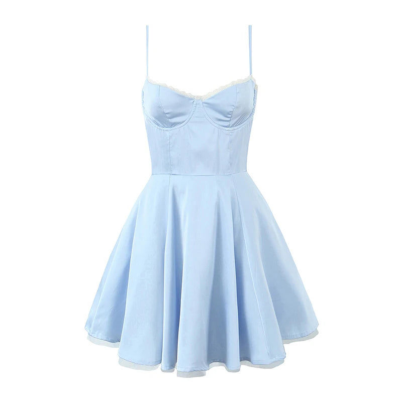 Summer Women Sexy Elegant Sling A-line Mini Dress Birthday Party Satin Dress