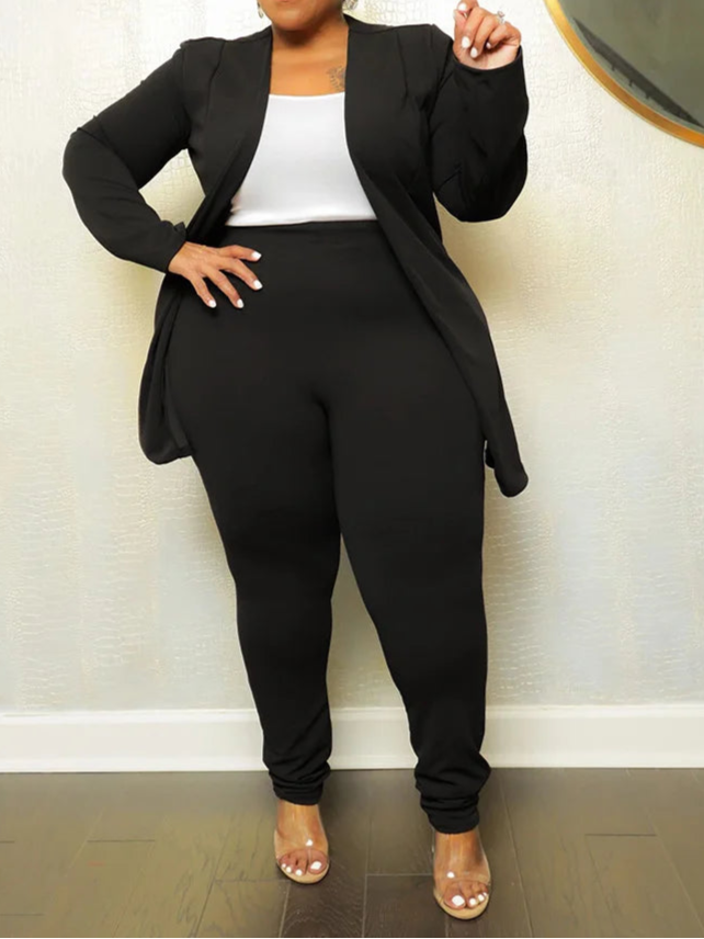 Plus Size Two Piece Outfits Women Matching Suit Solid Top Leggings Pants Sets
