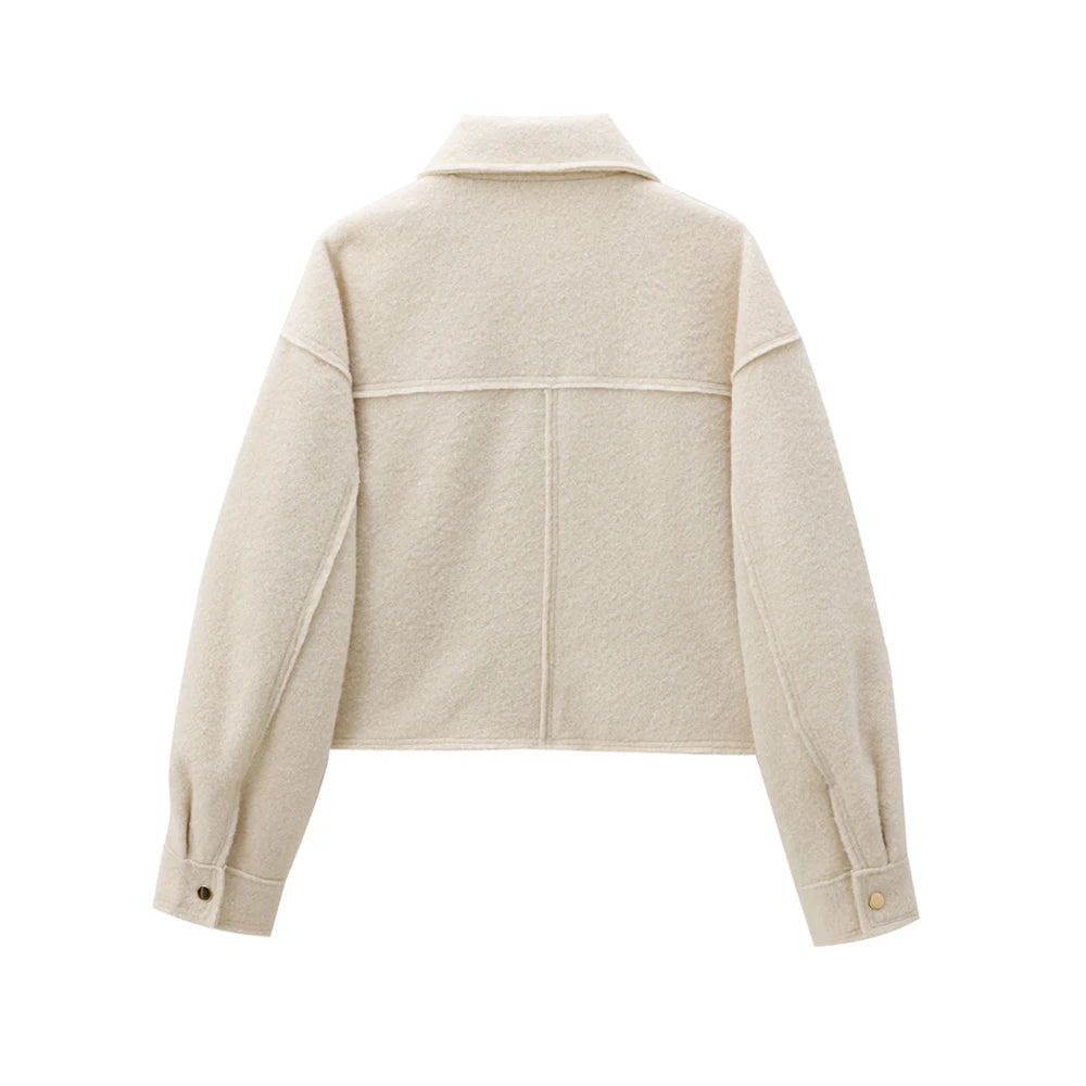 Cropped Jacket with Pockets for Women, Long Sleeve Coat Front Zipper Female Outerwear