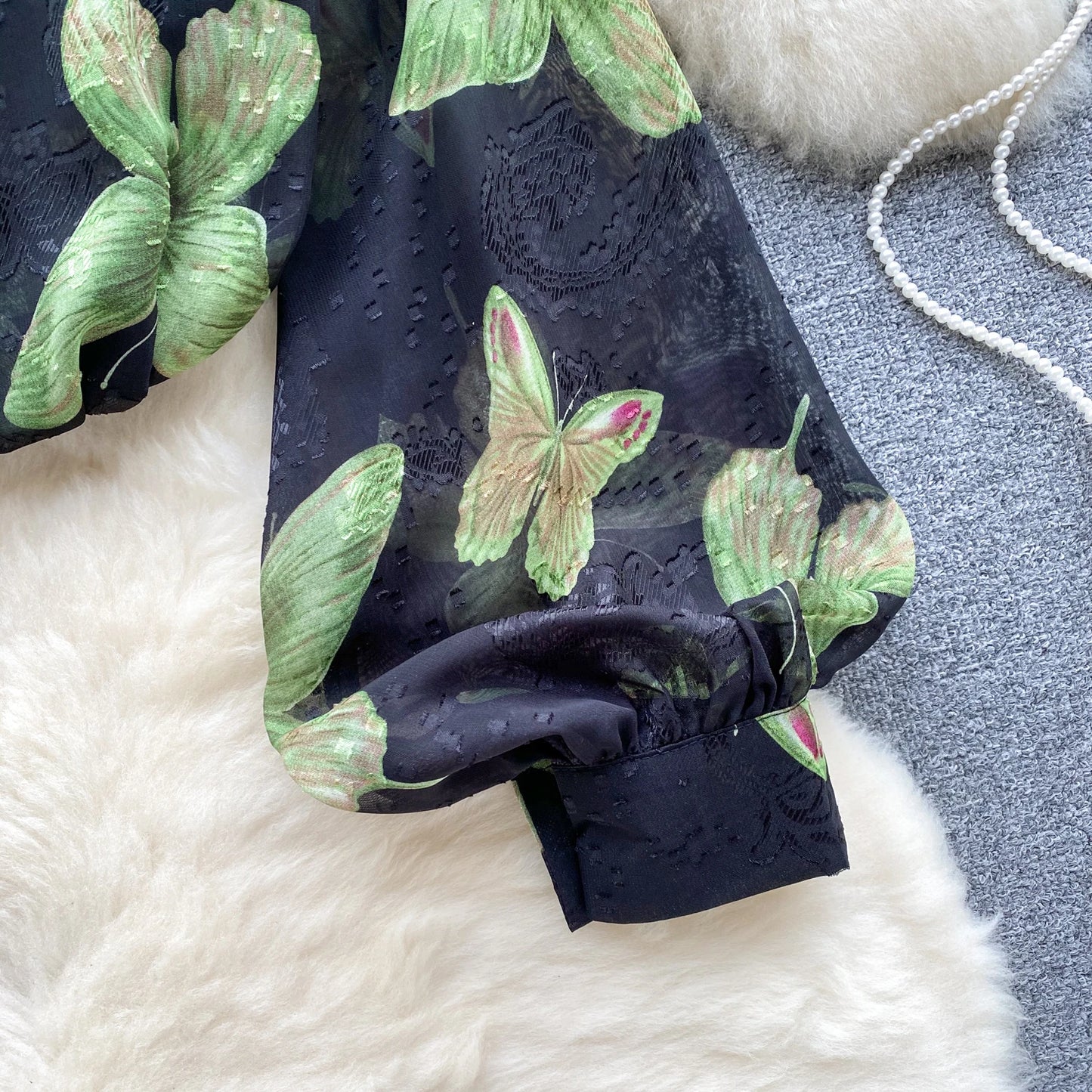 Floral Print Women Shirt Summer Lantern Sleeve Retro French Loose Blouse