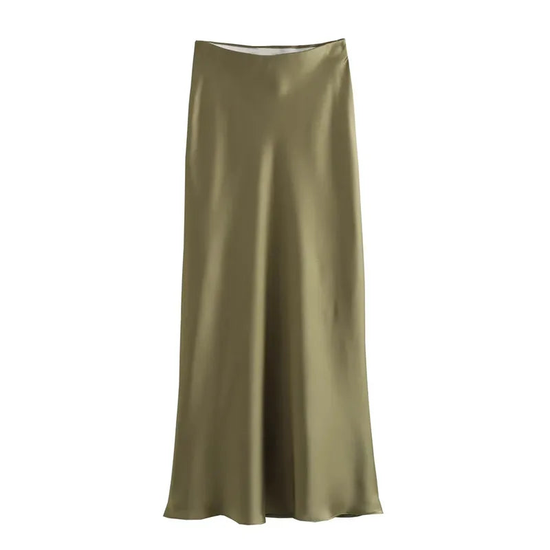 Woman Satin Skirt Women High Waist Long Skirts For Women Summer Black Midi Skirt Office Elegant Women's Skirts