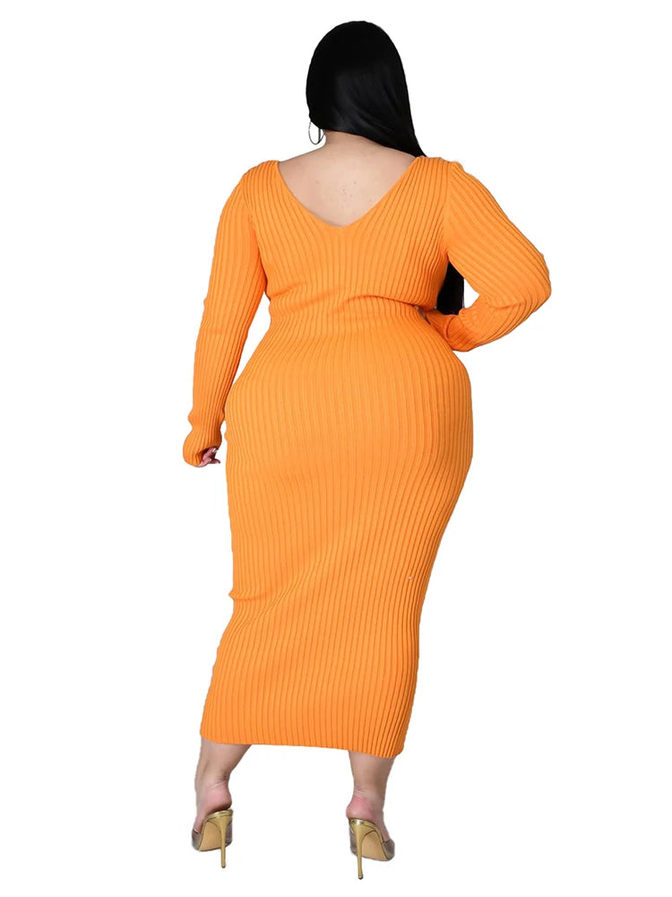 Ladies Knitted Sweater Dress Midi Dress Long Sleeves Chic and Elegant Plus Size Dresses