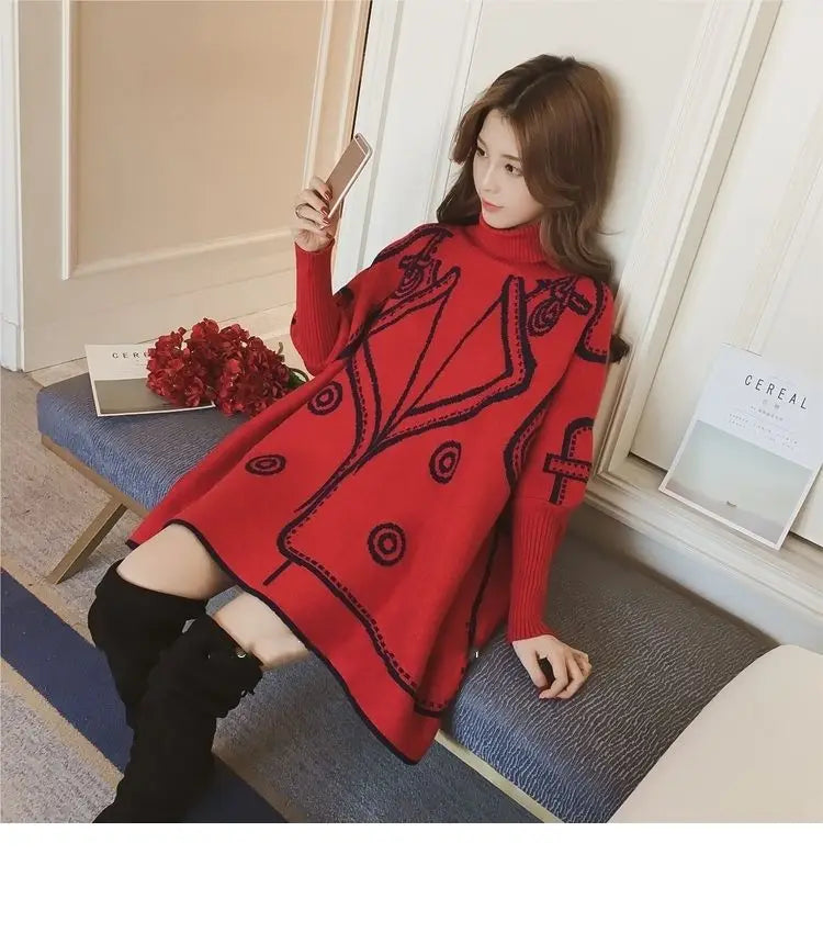 Turtleneck Loose Sweater Knit Pullover Jumper Women Clothing Bat sleeve Sweater