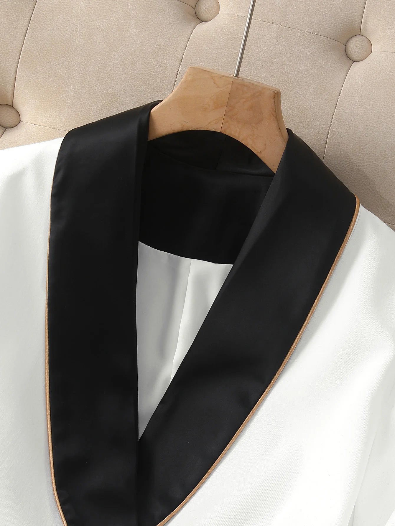 Elegant Asymmetrical White Blazer with Black Contrast Lapels