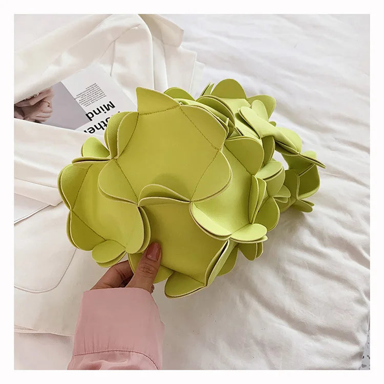 3D Flower PU Leather Armpit Purse Shoulder Bags Women Solid Color Fabric Crossbody Bag