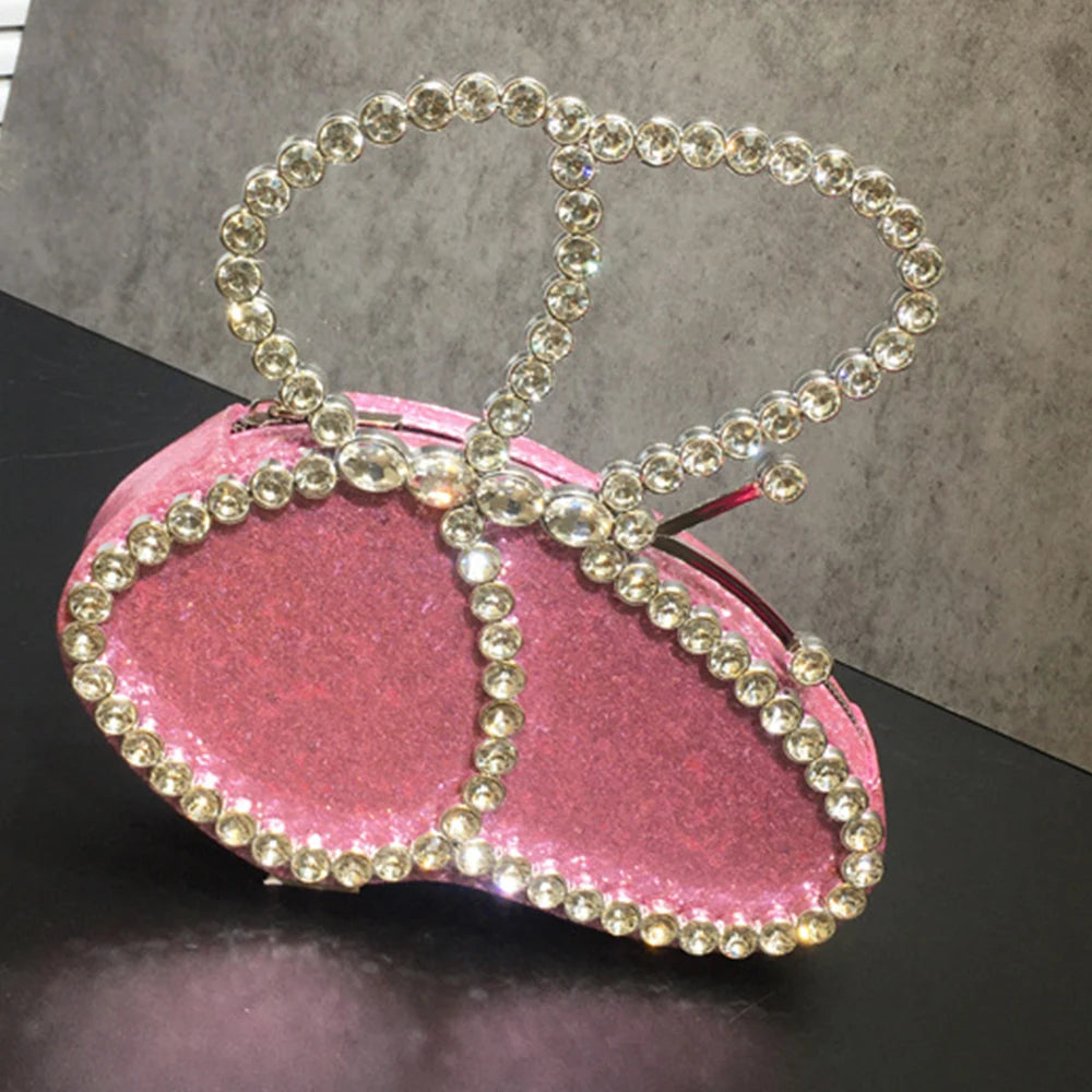 White Rhinestone Pink Butterfly Wedding Evening Clutches Party Prom Purse