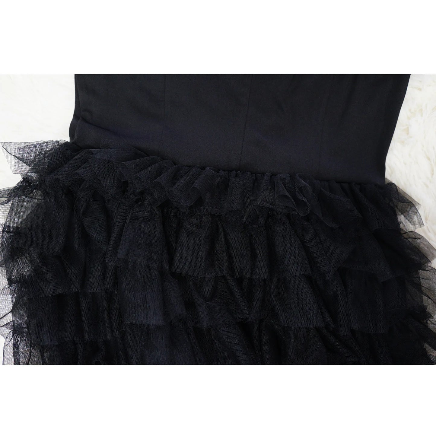 Mesh Paneling Solid Right Shoulders Long Sleeves Cake Dress For Women