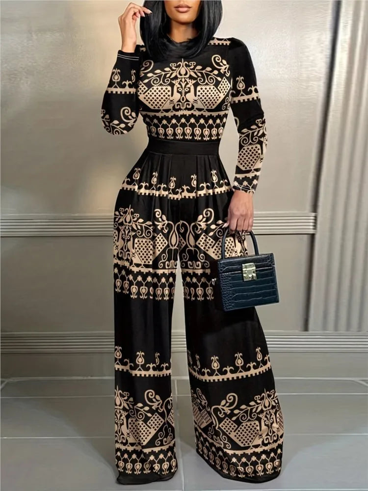 Elegant Women Stand Neck Wide Leg Rompers Casual Waist Jumpsuits Streetwear