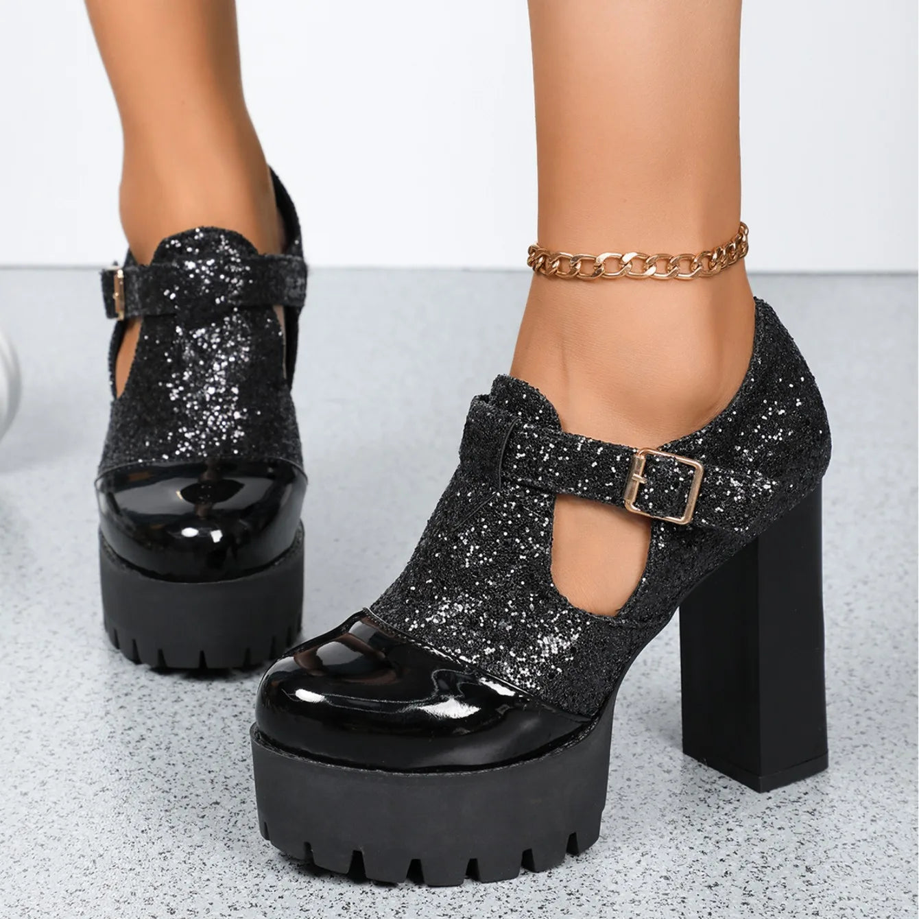 Comfortable Thick Heel Shoes Round Head Deep Mouth Thick Sole Color Matching High Heels
