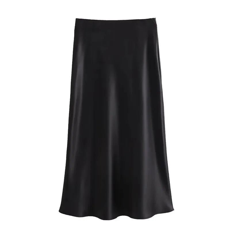 Woman Satin Skirt Women High Waist Long Skirts For Women Summer Black Midi Skirt Office Elegant Women's Skirts