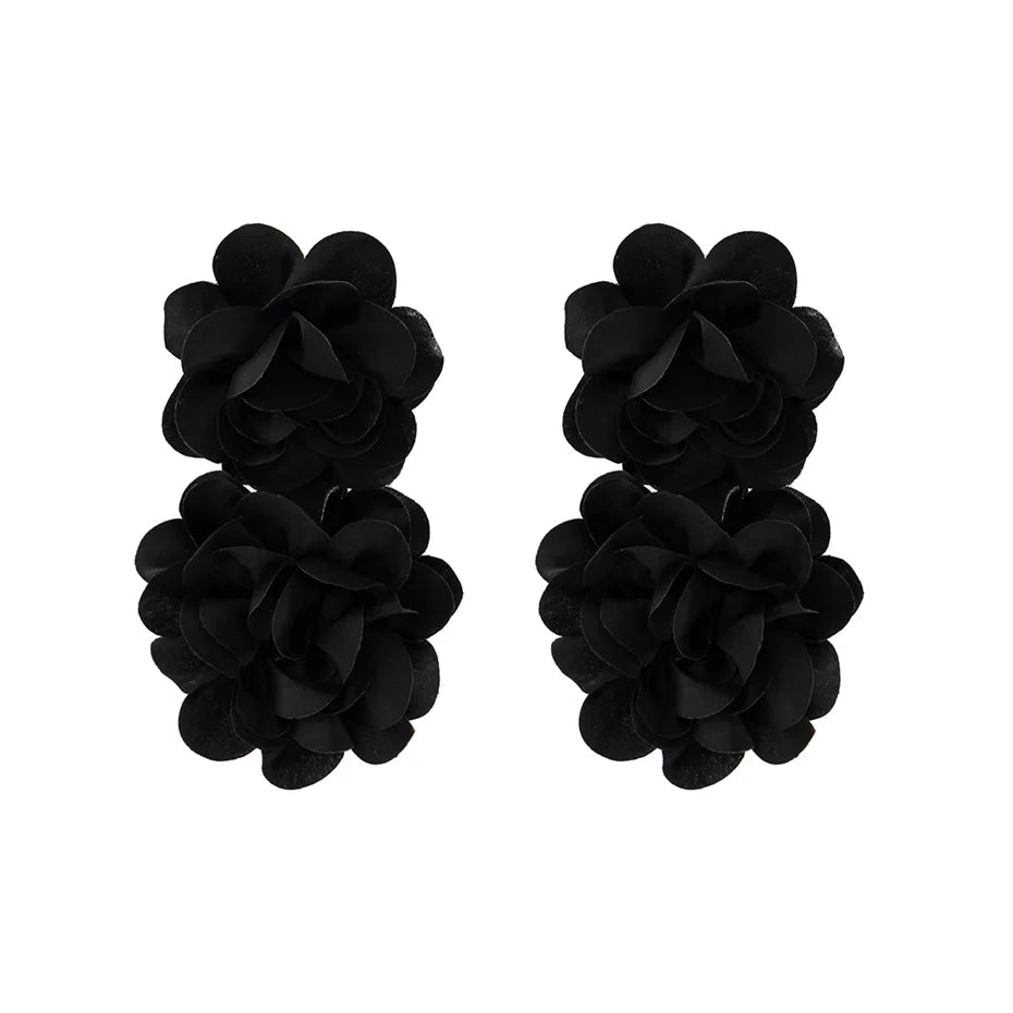 4 Colors Exaggerated Big Fluffy Fabric Flower Petal Drop Earrings for Women