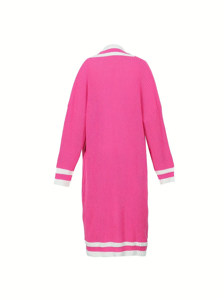 Plus Size Women's Long Sleeve V-Neck Maxi Cardigan Button Down Thick Casual Cardigan