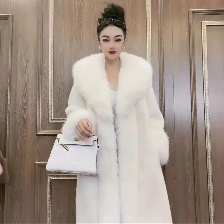 Faux Fur Coats Women Long Coat Thick Warm Turn Down Collar Jacket