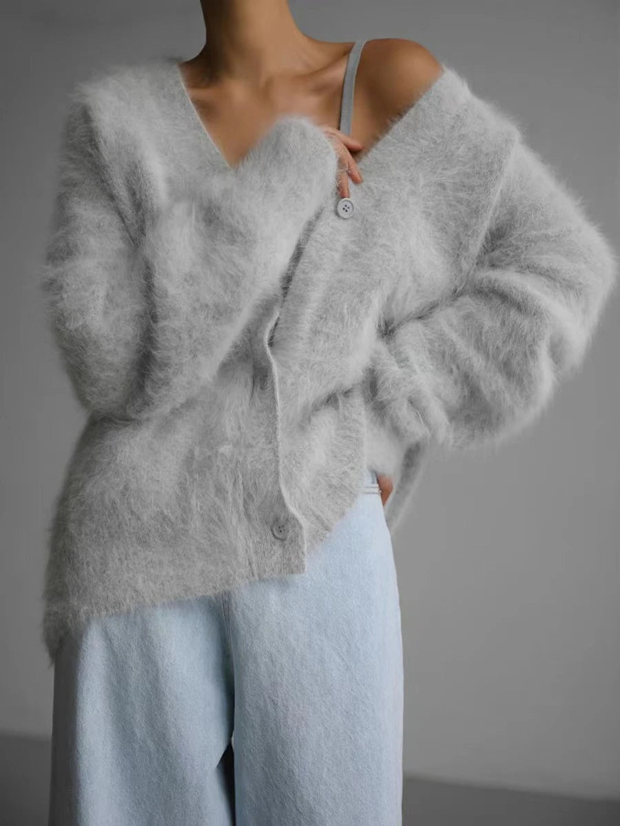 Women's Cardigans Korean Fashion V-neck Sweater Coat Long Sleeve Oversized Sweater