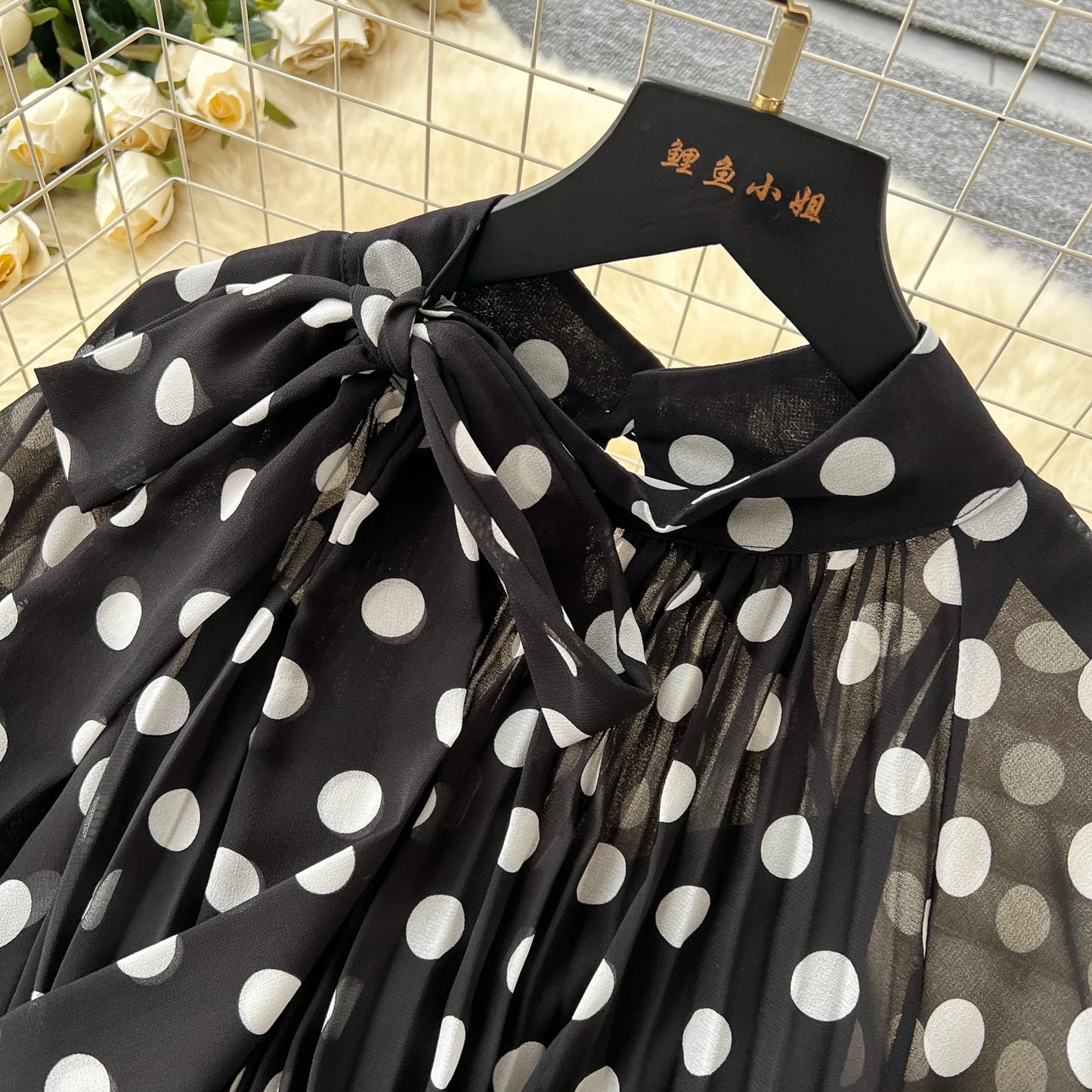 Women Elegant Long Flare Sleeves Vintage Bow neck Bow Loose Midi Dress