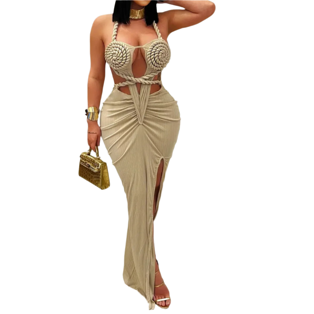 Women Summer Peach Buttocks Backless Sleeveless Split Hollow Midnight Maxi Bodycon Dress