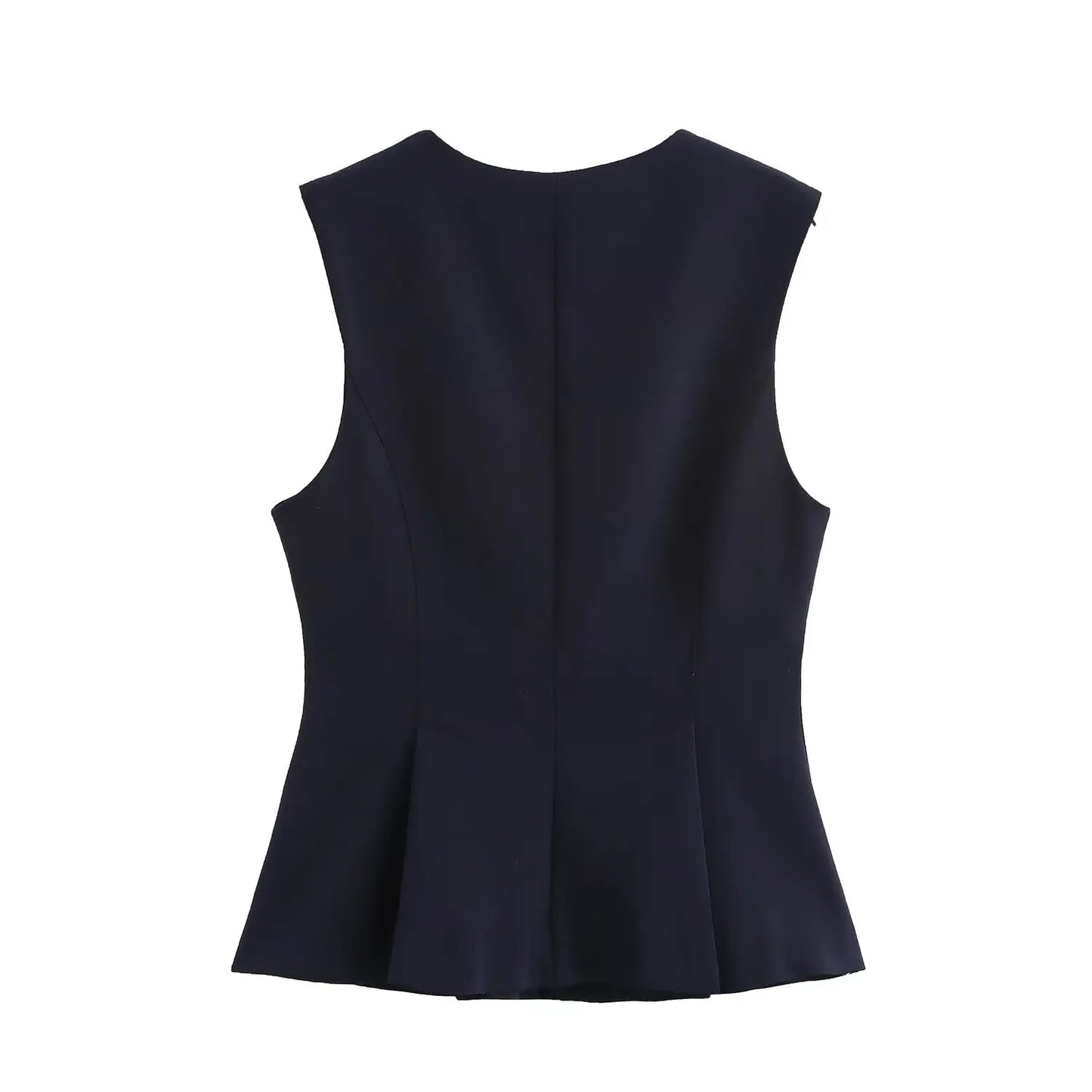 Women Solid Zipper Vintage Causal Sleeveless O Neck Tank Blouse Slim Pleated Vest Blouse High Street Folds Top