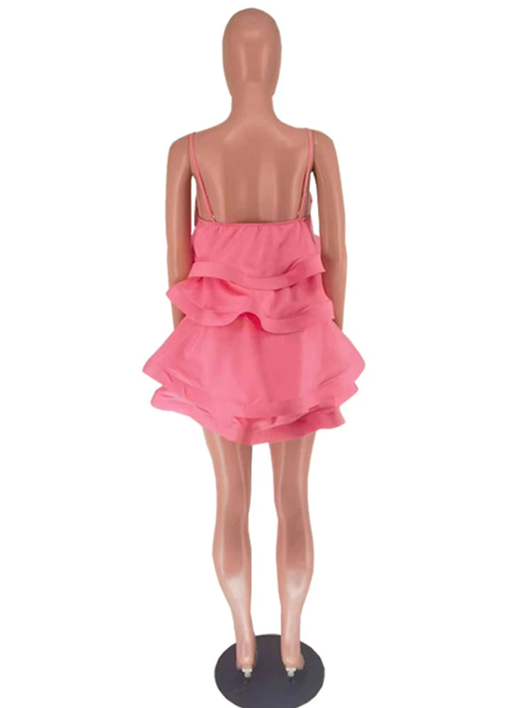 Sexy Short Daring Dresses Summer Spaghetti Strap Mini Dress with Cascade Ruffles
