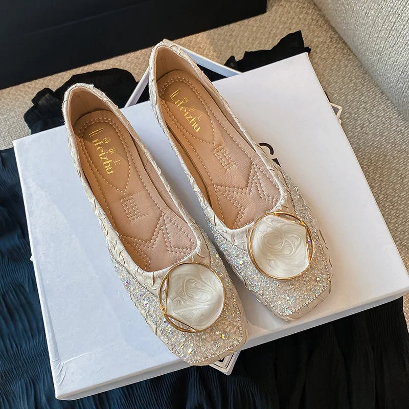 Flats Shoes for Women Rhinestone Slip-on Loafers Shoes