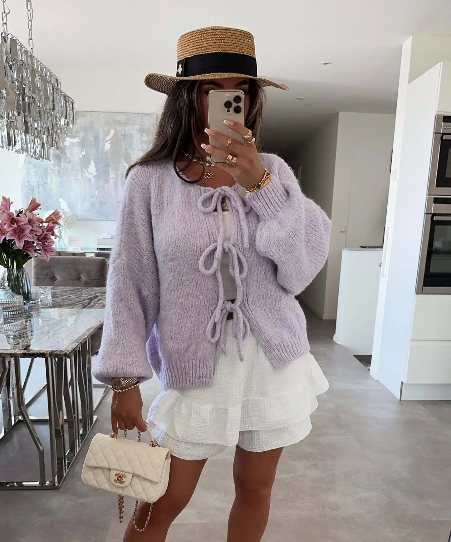Elegant Knitted Cardigan Sweater Women's Lace up Cardigan