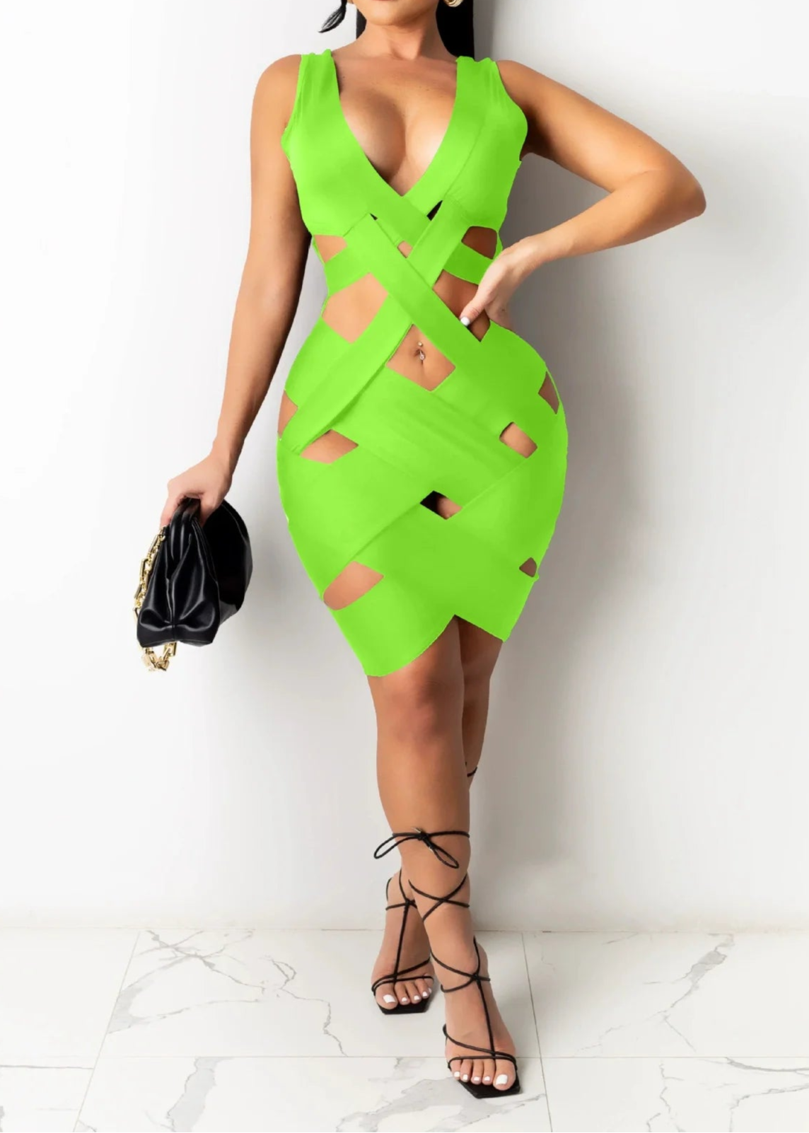 Sleeveless Tight Dress Hollow Out Sheath Mini Y2K Black Sexy Bodycon Dress Club Dress