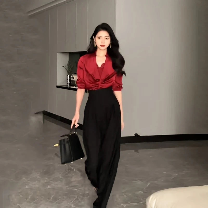 Women Ultra High Waist Wide Leg Pants Straight Thick Suit Pants Mop Pants