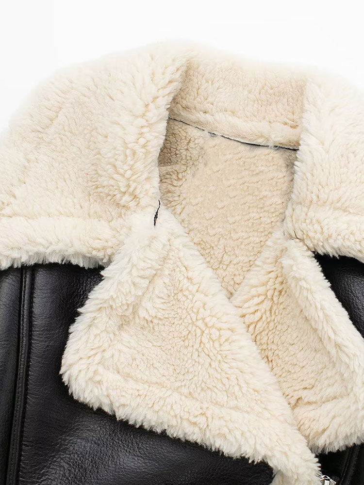 Women Solid Front Zipper Jackets Vintage Lapel Neck Long Sleeves Jacket