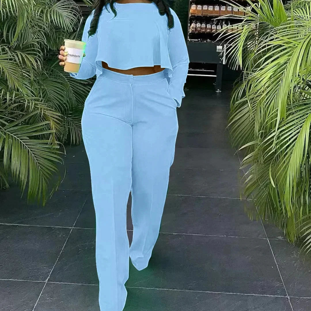 Two Piece Set Women Tracksuit Set Summer Work Elegant Long Sleeve Top Pants Set