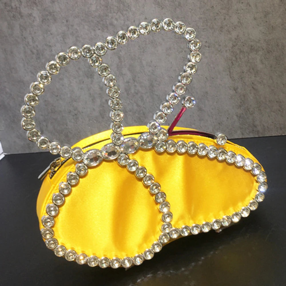 White Rhinestone Pink Butterfly Wedding Evening Clutches Party Prom Purse