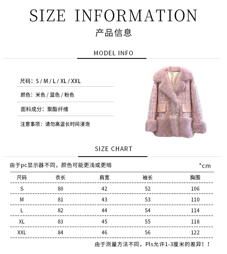 Glitter Coarse Wool Blended Fur Coat Long Sleeve Loose Coat