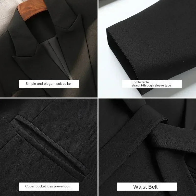 Women's Blazer Elegant Slim Fit Coats Casual Lace Up Women Mid Length Blazers