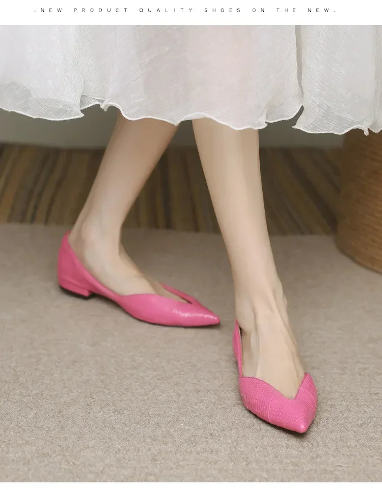 French Pointed Leather Shoe Simple Comfort Sheepskin Elegant Low Heel Shoes