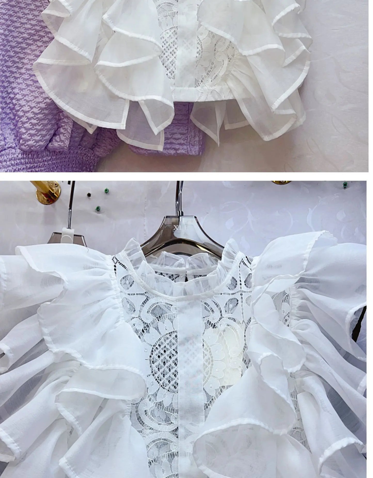 Women Blouse Shirts Stand Collar Y2k Tops Ruffles Lace Sexy Blouses