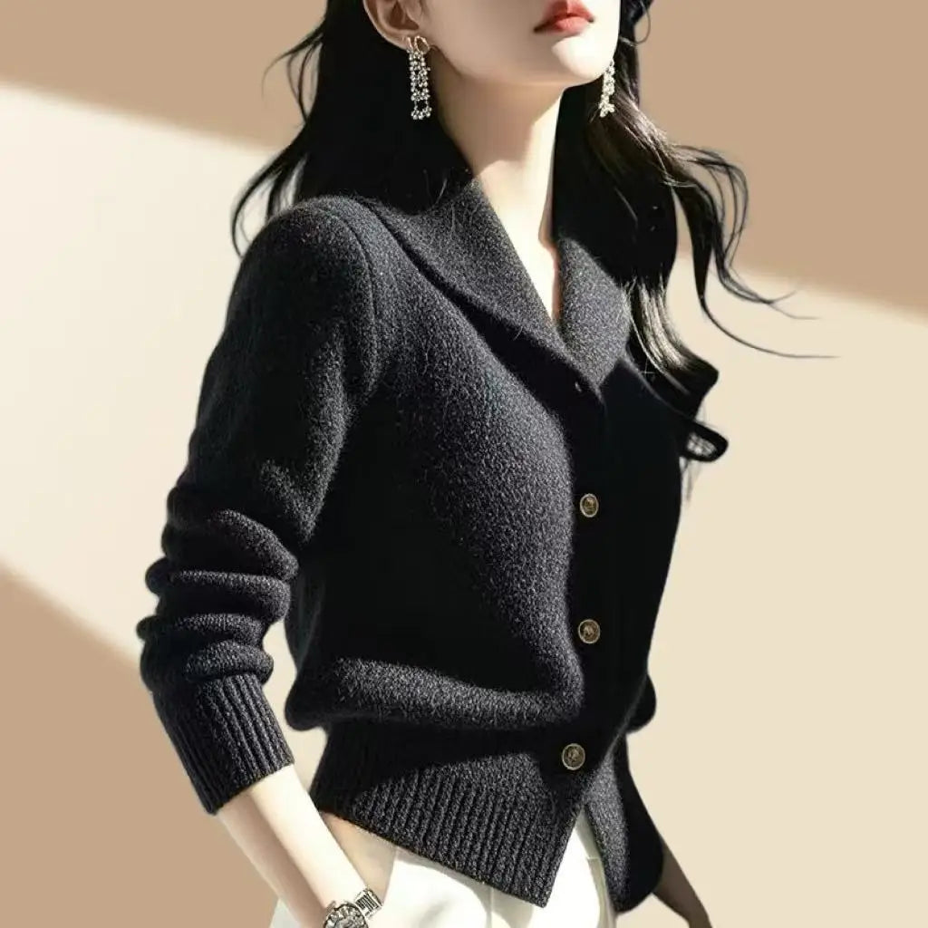 Turndown Collar High End Women Knit Cardigan Sweater Korean Knitwear Tops