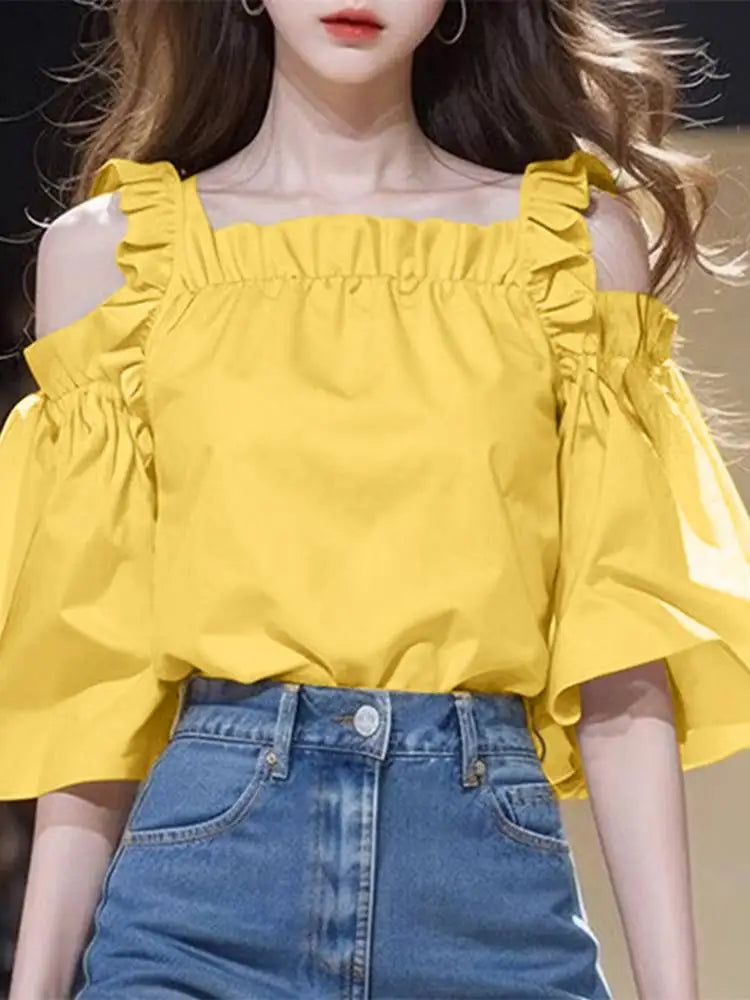 Oversized Women Blouse Summer Off Shoulder Tank Tops Tunic Casual Loose Blouse