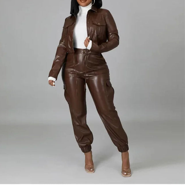 Pants Sets Two Piece Long Sleeve Cardigan Hidden Breasted Solid Zipper Fly Pencil Pants Slim Fit