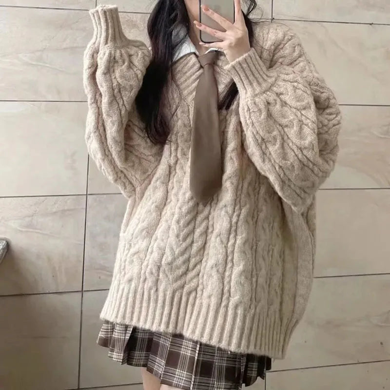 Oversized Knitted Long Sleeve Pullover for Women