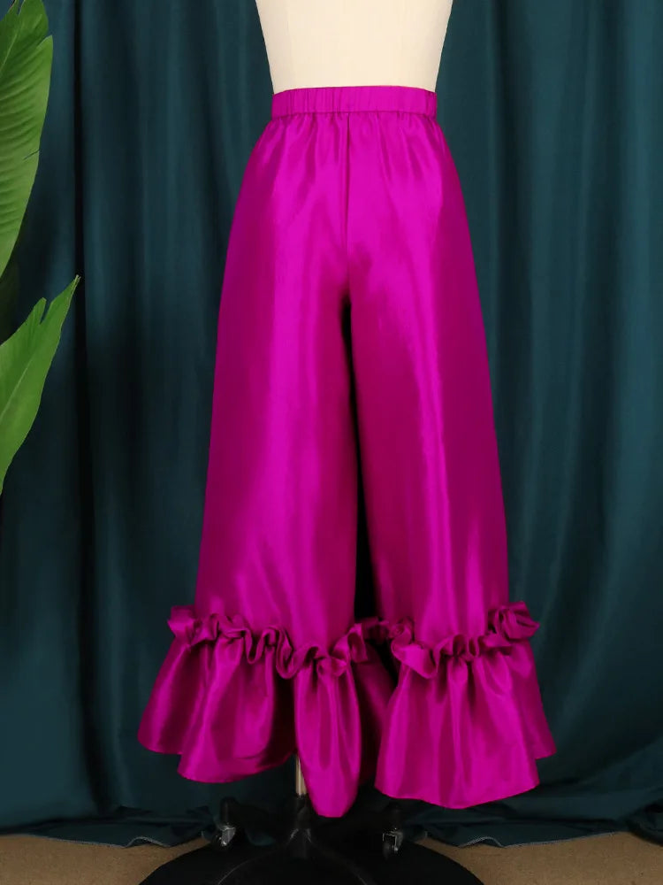 Women Pants High Waist Flare Pants Slim Fit Sexy Solid Ruffles Loose Casual Regular Wide Leg Long Trousers