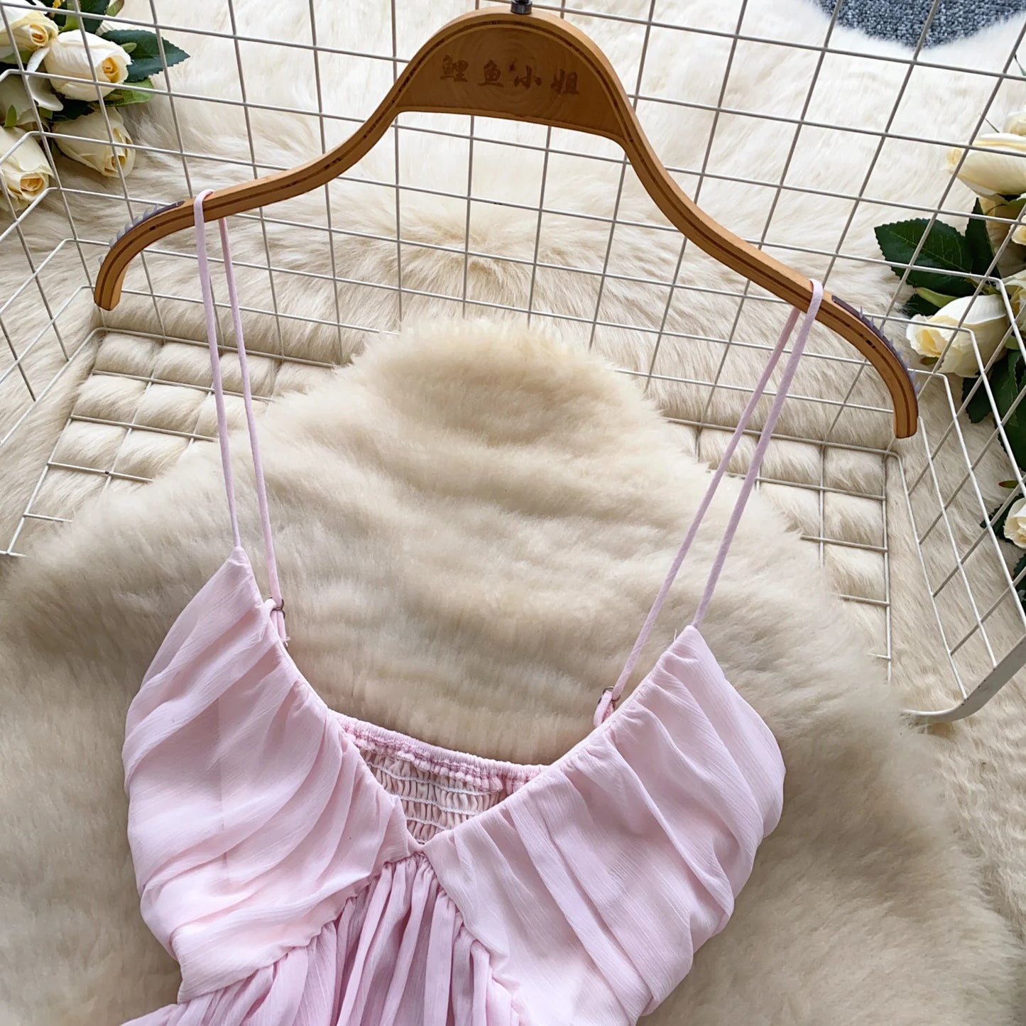 Chiffon Tops Straps Deep V Backless Top Ruffles Short Tank Top Vacation Style Sexy Tops