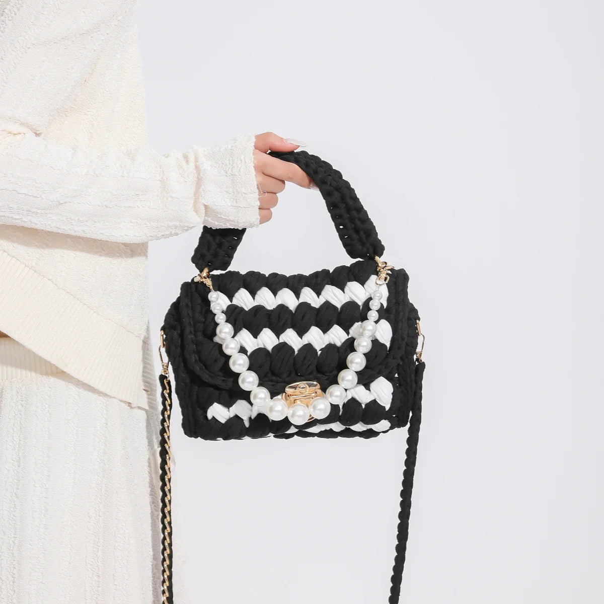Crochet Bag Shoulder Bag Chunky Knit Handle Bag