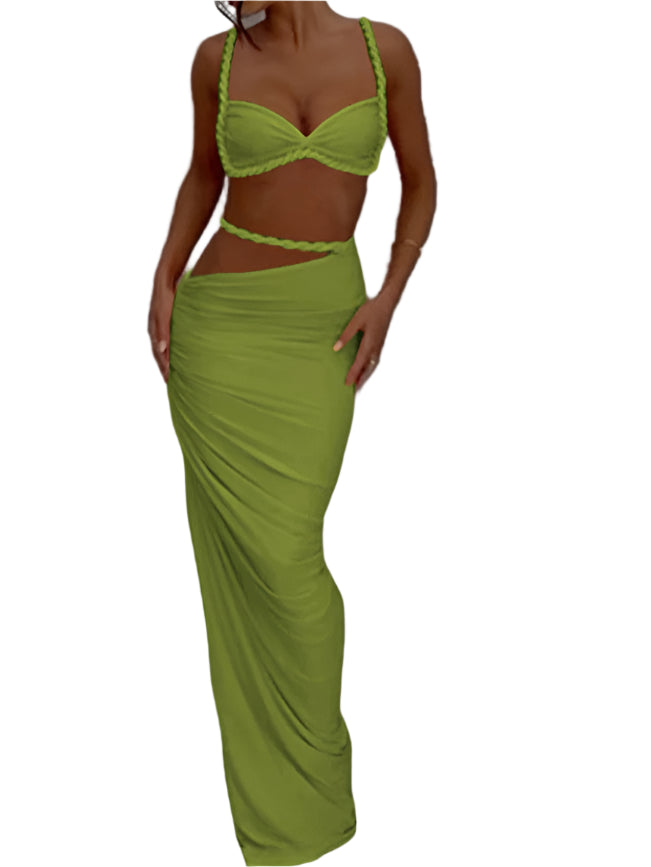 Women Skirt Set Women Two-Piece Dress Summer Orange Bandage Maxi Skirt Set Vacation Outfits