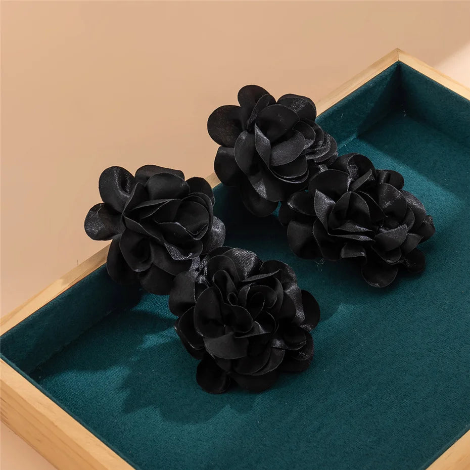 4 Colors Exaggerated Big Fluffy Fabric Flower Petal Drop Earrings for Women