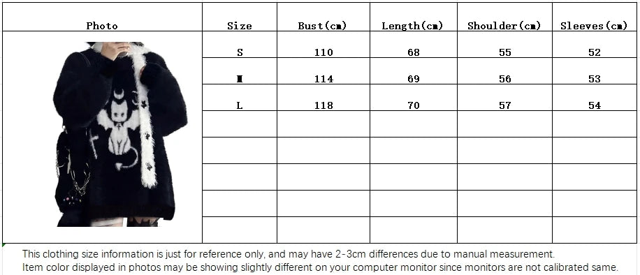 Gothic Casual Oversized Knitted Jumpers Grunge Cartoon Sweater Y2k Aesthetic Pullover