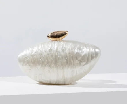 Shell Brand Pearl Brown Marble Acrylic Box Clutches Evening Bag Bridal Hand Bag