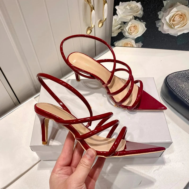 Women's Roman Sandals New Pointed Fine Heel Sexy Banquet Diamond Wrapped Strap High Heel Sandals